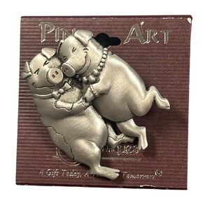 Vintage Whimsical Pigs Dancing Pewter Brooch Pin‎ Made in USA